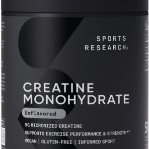 Sports Research Monohidrato de creatina - Gana músculo magro, mejora el rendimiento y la fuerza y apoya la recuperación del entrenamiento - 0.18 oz de creatina micronizada - 10.58 oz