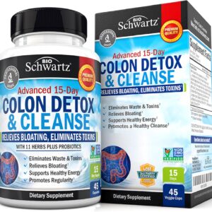 Limpiador de colon y desintoxicación para apoyo digestivo, limpieza extra fuerte de acción rápida de 15 días con fibra probiótica, cáscara de psyllium y noni para alivio del estreñimiento y apoyo a la